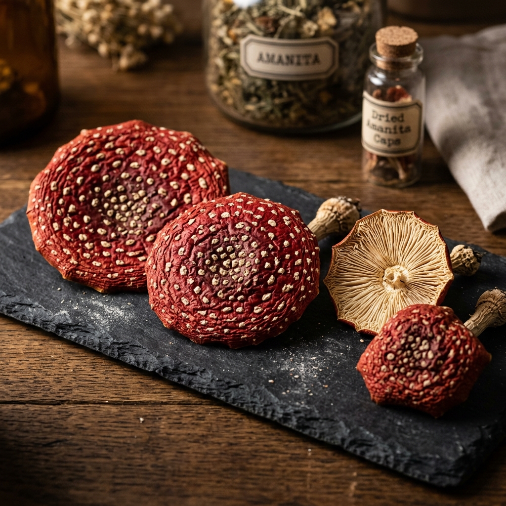 Красный мухомор сухой (Аманита Мускария) открытые шляпки (50 г)